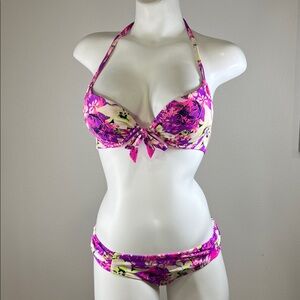 VICTORIA'S SECRET Floral Beach Sexy Gorgeous Push-up BIKINI Set TOP 34A Bottom M